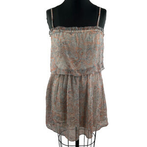 Willow & Clay Paisley Gray Orange Sheer Mini Tier Dress S Small Anthropologie